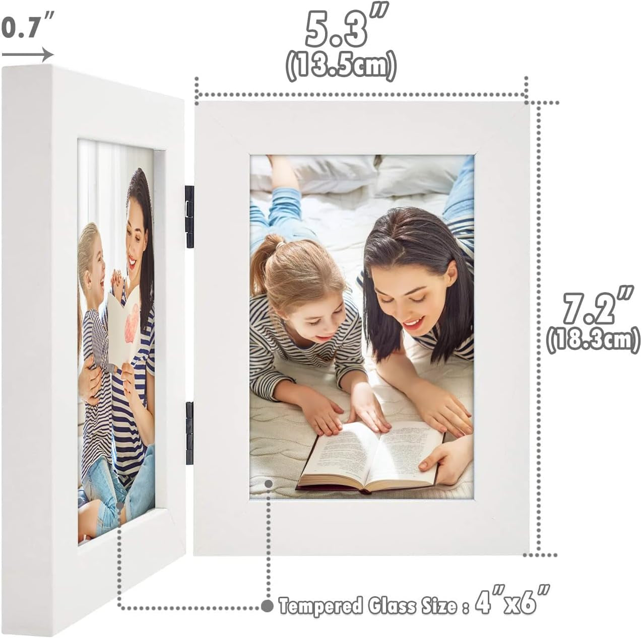, 4X6 Double Hinged Picture Frame, Two Photo Folding Frames, for Wedding Family Pictures Collage (White, Double, 4X6)