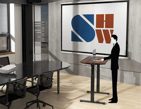 40-Inch Electric Height Adjustable Standing Desk with Drawer, Memory Presets, and Cable Management Tray in Walnut Finish