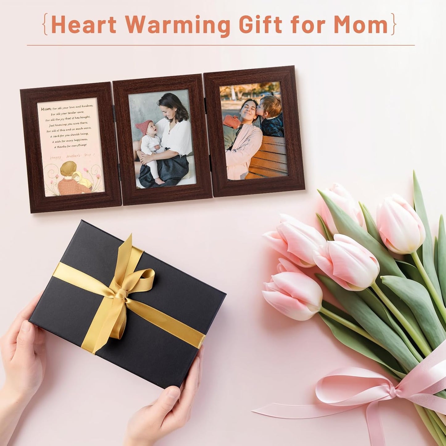 4X6 Three Picture Frame Trifold Hinged Photo Frame with 3 Openings, Desk Top Family Picture Collage, with Real Glass (4X6 Triple, Brown, 2-Pack)