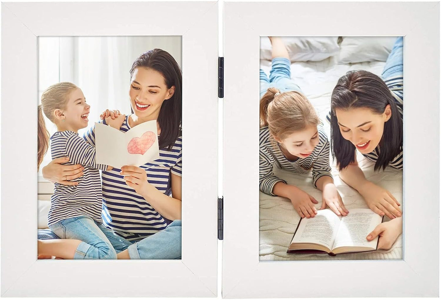 , 4X6 Double Hinged Picture Frame, Two Photo Folding Frames, for Wedding Family Pictures Collage (White, Double, 4X6)