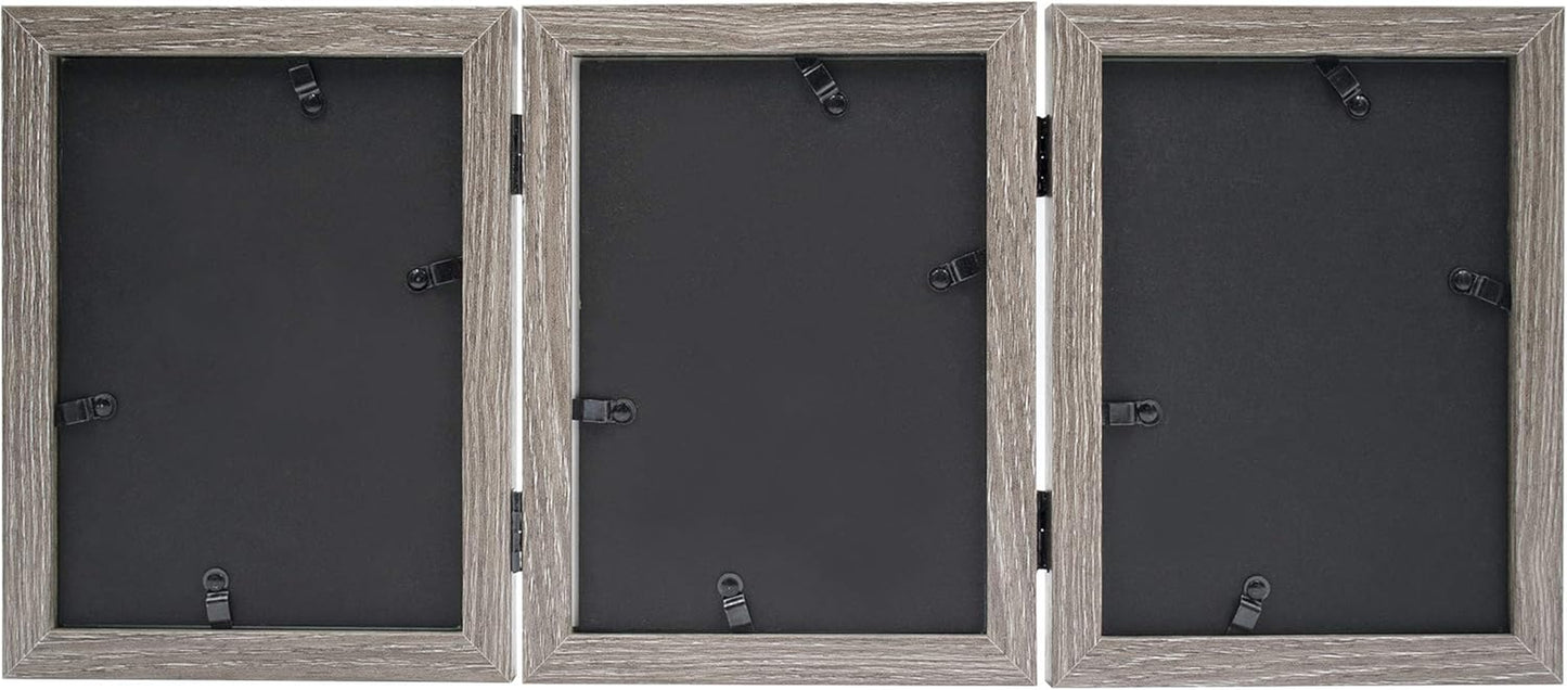 5X7 Triple Hinged Picture Frame, Three Photo Folding Frames, for Wedding Family Pictures Collage (Grey, Triple, 5X7)