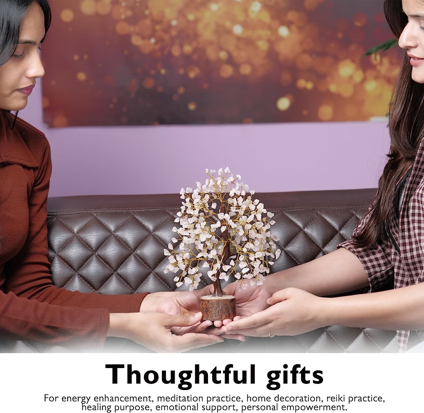 Rose Quartz Crystal Tree of Life for Women Office Decor, Good Luck, Money, Meditation, Positivity, Handmade Healing Crystal Stones Bonsai Tree Spiritual Birthday Gifts for Women