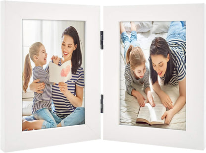 , 4X6 Double Hinged Picture Frame, Two Photo Folding Frames, for Wedding Family Pictures Collage (White, Double, 4X6)