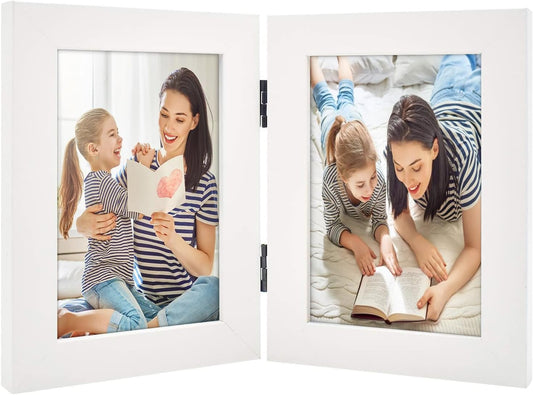 , 4X6 Double Hinged Picture Frame, Two Photo Folding Frames, for Wedding Family Pictures Collage (White, Double, 4X6)
