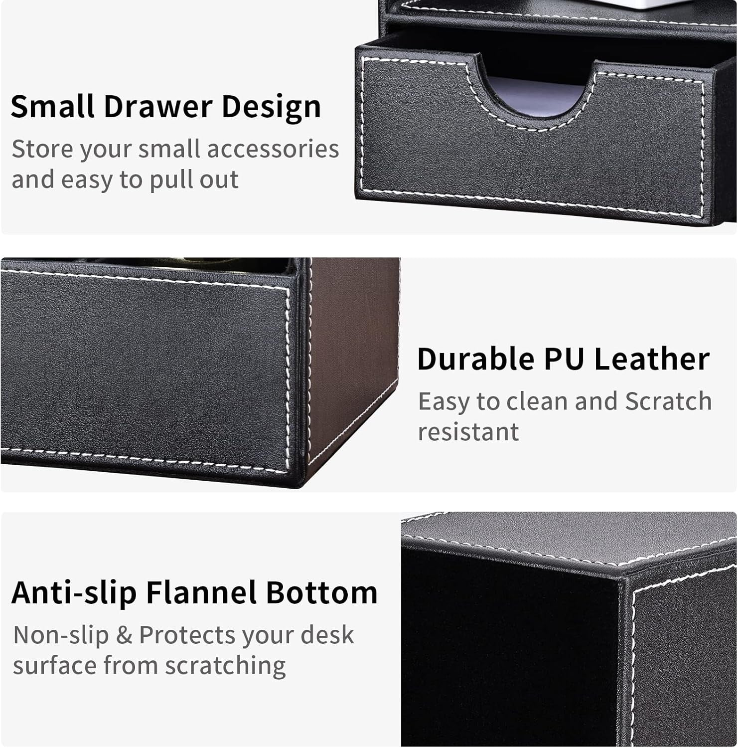 Pu Leather Desk Organizer Pen Pencil Holder Office Supplies Caddy Storage Box 6 Compartments with Drawer Black