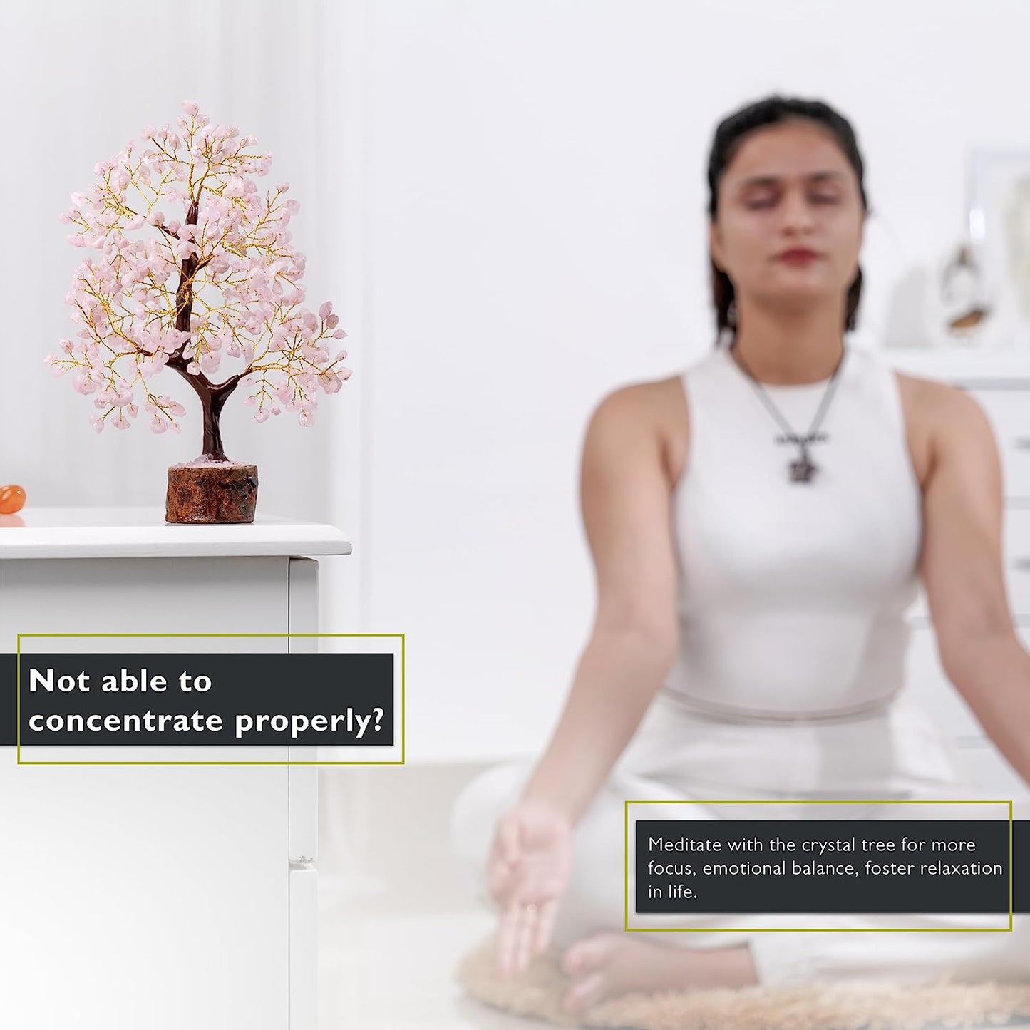 Rose Quartz Crystal Tree of Life for Women Office Decor, Good Luck, Money, Meditation, Positivity, Handmade Healing Crystal Stones Bonsai Tree Spiritual Birthday Gifts for Women