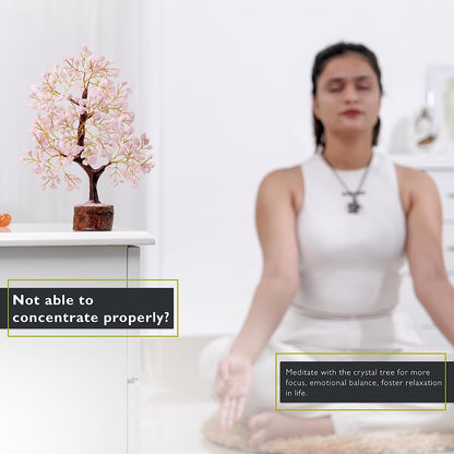 Rose Quartz Crystal Tree of Life for Women Office Decor, Good Luck, Money, Meditation, Positivity, Handmade Healing Crystal Stones Bonsai Tree Spiritual Birthday Gifts for Women