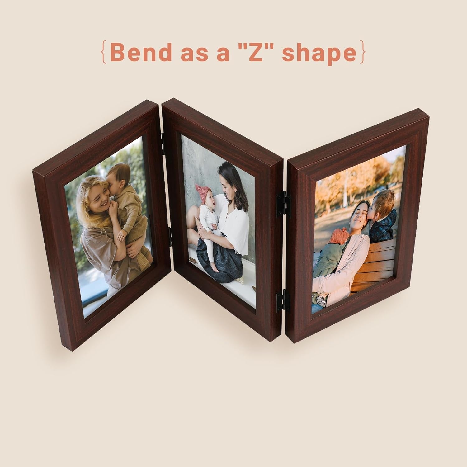 4X6 Three Picture Frame Trifold Hinged Photo Frame with 3 Openings, Desk Top Family Picture Collage, with Real Glass (4X6 Triple, Brown, 2-Pack)