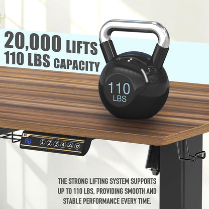 40-Inch Electric Height Adjustable Standing Desk with Drawer, Memory Presets, and Cable Management Tray in Walnut Finish