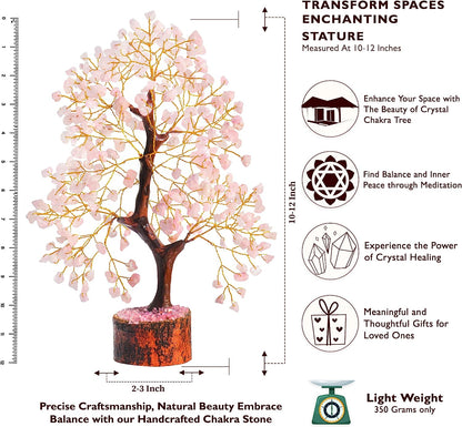 Rose Quartz Crystal Tree of Life for Women Office Decor, Good Luck, Money, Meditation, Positivity, Handmade Healing Crystal Stones Bonsai Tree Spiritual Birthday Gifts for Women