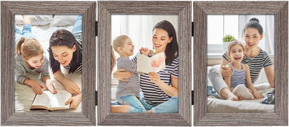 5X7 Triple Hinged Picture Frame, Three Photo Folding Frames, for Wedding Family Pictures Collage (Grey, Triple, 5X7)