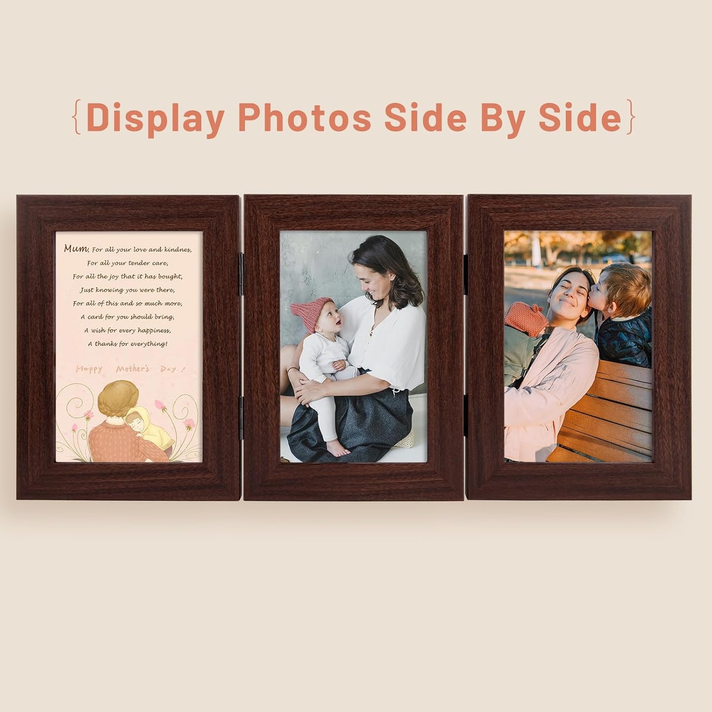 4X6 Three Picture Frame Trifold Hinged Photo Frame with 3 Openings, Desk Top Family Picture Collage, with Real Glass (4X6 Triple, Brown, 2-Pack)