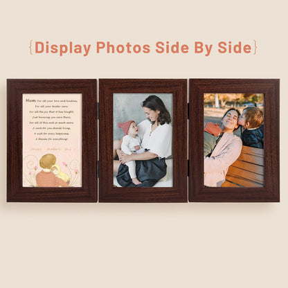 4X6 Three Picture Frame Trifold Hinged Photo Frame with 3 Openings, Desk Top Family Picture Collage, with Real Glass (4X6 Triple, Brown, 2-Pack)
