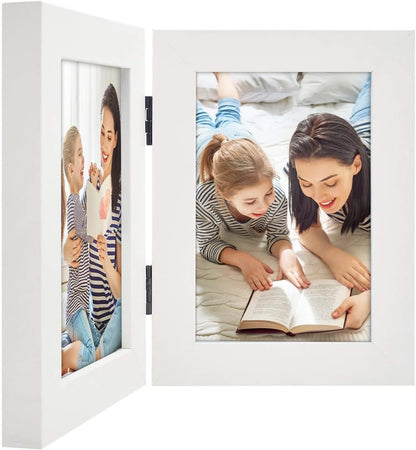 , 4X6 Double Hinged Picture Frame, Two Photo Folding Frames, for Wedding Family Pictures Collage (White, Double, 4X6)