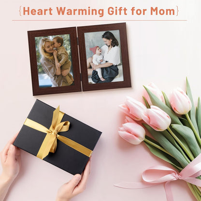 5X7 Double Picture Frame Vertical Hinged Photo Frame 2 Opening Folding Family Frames Collage, with Real Glass (5X7, Brown, 1-Pack)