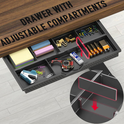 40-Inch Electric Height Adjustable Standing Desk with Drawer, Memory Presets, and Cable Management Tray in Walnut Finish
