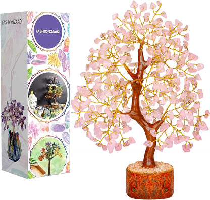Rose Quartz Crystal Tree of Life for Women Office Decor, Good Luck, Money, Meditation, Positivity, Handmade Healing Crystal Stones Bonsai Tree Spiritual Birthday Gifts for Women