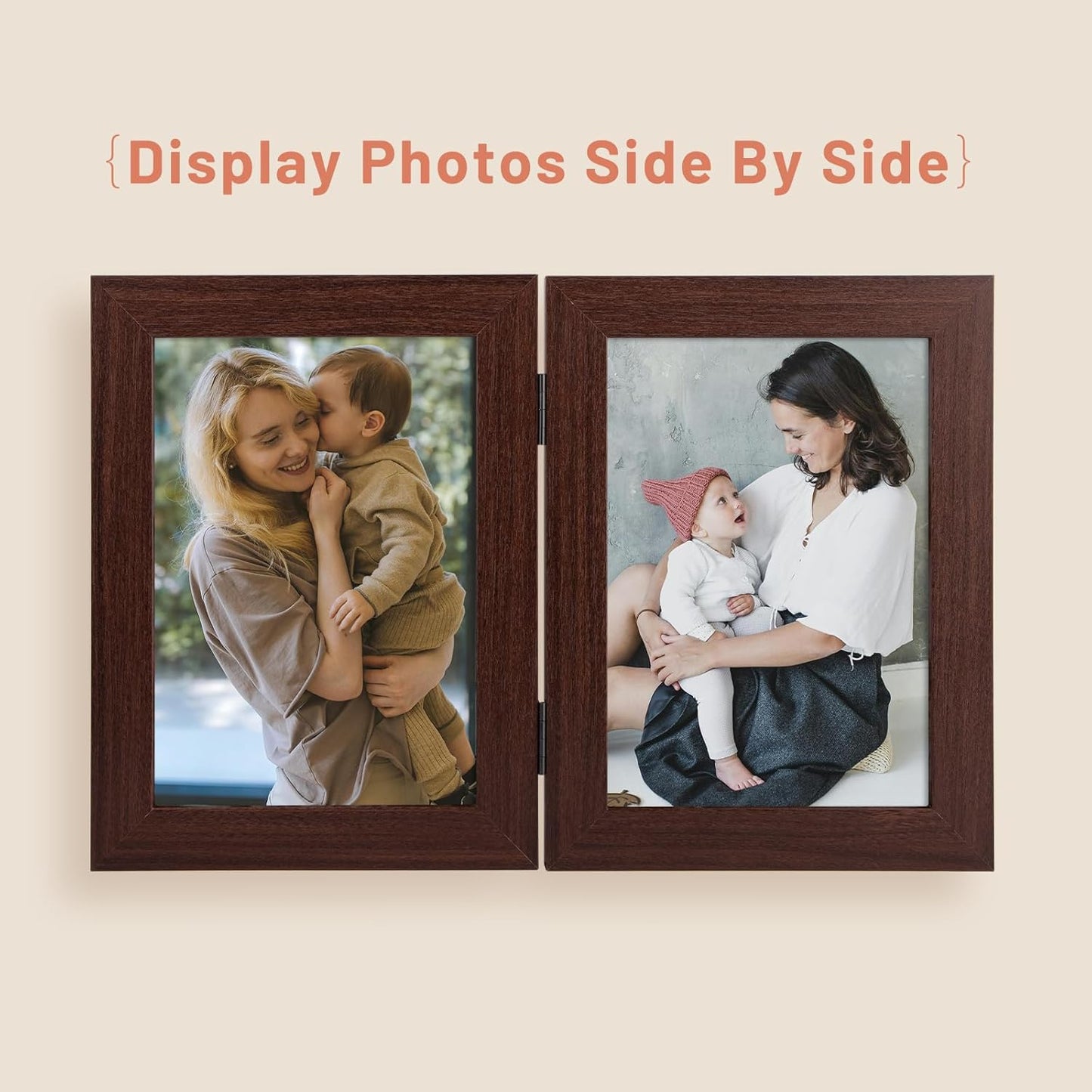 5X7 Double Picture Frame Vertical Hinged Photo Frame 2 Opening Folding Family Frames Collage, with Real Glass (5X7, Brown, 1-Pack)